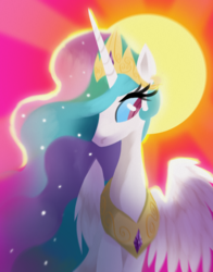 Size: 3300x4200 | Tagged: safe, artist:talonsofwater, princess celestia, alicorn, pony, g4, female, hair over one eye, high res, mare, solo, sun