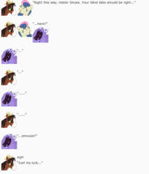 Size: 665x776 | Tagged: safe, artist:dziadek1990, bon bon, smooze, sweetie drops, trouble shoes, g4, blind date, conversation, dialogue, emote story, emotes, reddit, running gag, slice of life, text