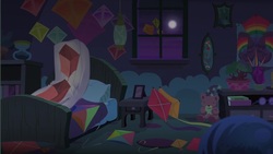 Size: 1920x1080 | Tagged: safe, edit, edited screencap, screencap, g4, body pillow, hat, hourglass, kite, no pony, starlight's room, teddy bear, that pony sure does love kites, wizard hat, youtube link