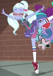 Size: 580x820 | Tagged: safe, screencap, sugarcoat, dance magic, equestria girls, spoiler:eqg specials, clothes, converse, cropped, cute, dance magic (song), eyes closed, female, glasses, pointe, shoes, skirt, smiling, sneakers, socks, solo, sugarcute, when she smiles