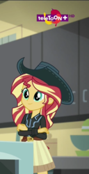 Size: 464x908 | Tagged: safe, screencap, sunset shimmer, equestria girls, equestria girls specials, g4, my little pony equestria girls: dance magic, clothes, cowboy hat, cowgirl, cropped, crossed arms, cute, female, hat, shimmerbetes, skirt, smiling, solo, stetson, teletoon