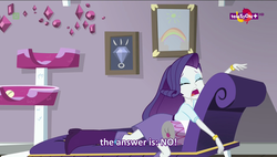 Size: 1600x908 | Tagged: safe, screencap, rarity, equestria girls, equestria girls specials, g4, my little pony equestria girls: dance magic, boots, crying, fainting couch, female, marshmelodrama, no, shoes, solo, subtitles, teletoon