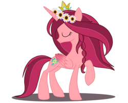 Size: 2600x2100 | Tagged: safe, artist:luckyclau, gloriosa daisy, alicorn, pony, equestria girls, legend of everfree, alicornified, alternate universe, crown, equestria girls ponified, eyes closed, female, floral head wreath, flower, flower in hair, gloriosacorn, jewelry, mare, ponified, princess, princessified, race swap, regalia, simple background, solo, transparent background