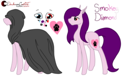 Size: 2082x1327 | Tagged: safe, artist:anxiouslilnerd, oc, oc only, oc:smokey diamond, pony, changeling ears, cloak, clothes, female, heterochromia, mare, reference sheet, simple background, solo, transparent background