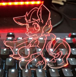 Size: 1342x1357 | Tagged: safe, artist:bbsartboutique, artist:kalitech, oc, oc only, oc:aphelion, pony, acrylic plastic, craft, engraving, laser cutting