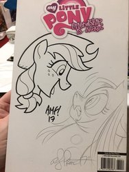 Size: 900x1200 | Tagged: safe, artist:andy price, artist:tony fleecs, applejack, queen chrysalis, g4, traditional art