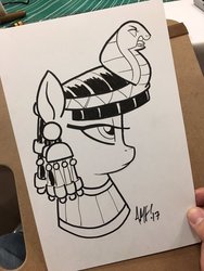 Size: 900x1200 | Tagged: safe, artist:tony fleecs, queen cleopatrot, pony, g4, black and white, bust, female, grayscale, jewelry, mare, monochrome, portrait, solo, traditional art