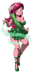 Size: 1442x3100 | Tagged: safe, artist:danmakuman, gloriosa daisy, human, equestria girls, g4, my little pony equestria girls: legend of everfree, breasts, busty gloriosa daisy, cleavage, clothes, costume, dress, female, flower, flower in hair, miniskirt, shoes, simple background, skirt, solo, white background