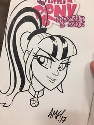 Size: 900x1200 | Tagged: safe, artist:tony fleecs, sonata dusk, equestria girls, g4, my little pony equestria girls: rainbow rocks, bust, female, jewelry, my little pony logo, pendant, solo, traditional art