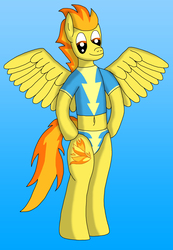Size: 2797x4032 | Tagged: safe, alternate version, artist:tacomytaco, spitfire, pegasus, pony, semi-anthro, g4, belly button, clothes, cute, cutefire, female, gradient background, high res, mare, midriff, solo, spread wings, underwear, uniform, wingboner, wings, wonderbolts uniform