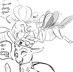 Size: 1000x976 | Tagged: safe, artist:dolly, thorax, changedling, changeling, g4, dialogue, female, hat, king thorax, labor, male, nurse, nurse hat, pregnant, sketch