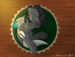 Size: 1024x768 | Tagged: safe, artist:humble-ravenwolf, oc, oc only, oc:ravenhoof, pony, crying, curled up, depressed, haiku, lying down, on side, rug, solo, vent art