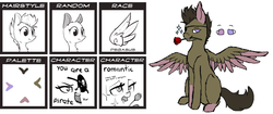 Size: 1024x431 | Tagged: safe, artist:anxiouslilnerd, artist:eto ya, oc, oc only, oc:secret charms, pegasus, pony, eyepatch, flower, flower in mouth, heterochromia, meme, mouth hold, pony randomizer challenge, rose, simple background, solo, sparkles, white background