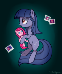 Size: 2000x2400 | Tagged: safe, artist:darkynez, pinkie pie, oc, oc only, oc:cosmia nebula, pony, g4, high res, hug, lonely, photo, pinkamena diane pie, plushie, sad, solo, unrequited