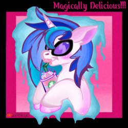 Size: 1280x1280 | Tagged: safe, artist:krazykari, dj pon-3, vinyl scratch, pony, unicorn, g4, cup, female, solo, unicorn frappuccino