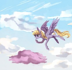 Size: 900x877 | Tagged: safe, artist:weird--fish, cloud kicker, pegasus, pony, g4, cloud, female, flying, mare, sky, solo