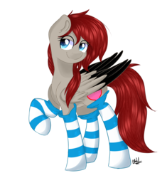 Size: 4237x4509 | Tagged: safe, artist:bl--blacklight, oc, oc only, unnamed oc, pegasus, pony, absurd resolution, clothes, colored wings, female, mare, multicolored wings, raised hoof, simple background, socks, solo, striped socks, transparent background