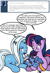 Size: 415x600 | Tagged: safe, artist:dekomaru, trixie, twilight sparkle, oc, oc:nebula, pony, unicorn, tumblr:ask twixie, g4, ask, baby, baby pony, colt, female, lesbian, magical lesbian spawn, male, mare, offspring, parent:trixie, parent:twilight sparkle, parents:twixie, ship:twixie, shipping, tumblr