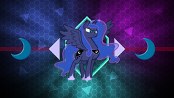 Size: 2560x1440 | Tagged: safe, artist:9x18, artist:laszlvfx, edit, princess luna, alicorn, pony, g4, female, intimidating, mare, serious, serious face, solo, spread wings, wallpaper, wallpaper edit, wings