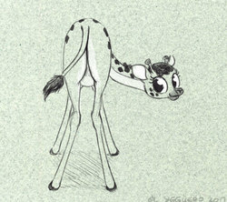 Size: 826x735 | Tagged: safe, artist:el-yeguero, clementine, giraffe, fluttershy leans in, g4, butt, female, monochrome, plot, sketch, solo