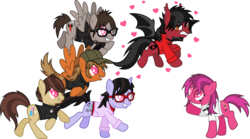 Size: 3441x1917 | Tagged: safe, artist:lightningbolt, derpibooru exclusive, oc, oc:revision, bat pony, earth pony, pegasus, pony, unicorn, g4, .svg available, bat wings, brendon urie, clandestine industries, clothes, ear fluff, emo, eyes on the prize, fall out boy, fangs, female, flying, following, glasses, grin, group, hat, heart, heart eyes, hoodie, horn, implied gay, implied shipping, jewelry, looking back, looking up, makeup, male, mare, mikey way, my chemical romance, necklace, panic! at the disco, patrick stump, pete wentz, ponified, raised hoof, running, ryan ross, scared, shirt, show accurate, sideburns, simple background, sleeves pulled up, slit pupils, smiling, spread wings, stallion, svg, t-shirt, tongue out, transparent background, undershirt, vector, want it need it, wingding eyes, wings, wristband, zipper