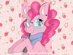 Size: 1400x1050 | Tagged: safe, artist:yashathebasher, pinkie pie, pony, g4, cheek fluff, clothes, coffee, ear fluff, female, glasses, hipster, scarf, solo