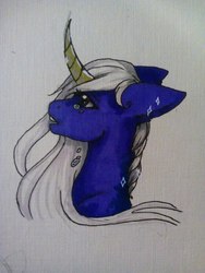 Size: 1620x2160 | Tagged: safe, artist:candyflora, oc, oc only, pony, unicorn, bust, curved horn, horn, portrait, solo, traditional art