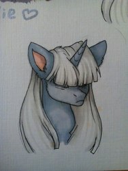 Size: 1620x2160 | Tagged: safe, artist:candyflora, oc, oc only, pony, unicorn, bust, female, hair over eyes, mare, portrait, solo, traditional art