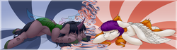 Size: 3000x850 | Tagged: safe, artist:evakulisreal, oc, oc only, changeling, pegasus, pony, abstract background, sleeping