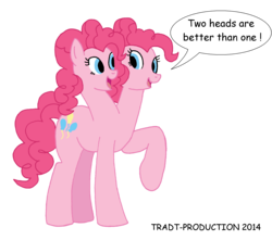 Size: 2193x1937 | Tagged: safe, artist:tradt-production, pinkie pie, earth pony, pony, g4, art trade, conjoined, multiple heads, simple background, transparent background, two heads