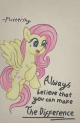 Size: 600x926 | Tagged: safe, artist:matchapony, fluttershy, pegasus, pony, g4, female, floating, flying, mare, motivational, name, open mouth, positive message, positive ponies, smiling, solo, spread wings, wings