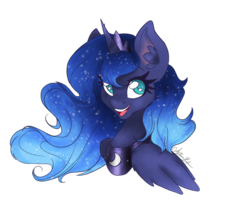 Size: 1024x844 | Tagged: safe, artist:snowdeer97, princess luna, pony, g4, bust, ear fluff, female, open mouth, simple background, smiling, solo, transparent background