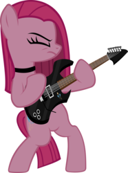 Size: 4117x5524 | Tagged: safe, artist:ironm17, pinkie pie, earth pony, pony, g4, absurd resolution, bipedal, collar, electric guitar, eyes closed, female, guitar, guitarity, heavy metal, metal, musical instrument, pinkamena diane pie, simple background, solo, thrash metal, transparent background, vector