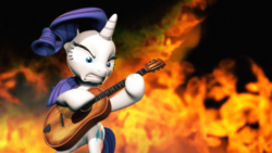 Size: 1920x1080 | Tagged: safe, artist:powdan, rarity, pony, g4, honest apple, 3d, female, fire, gmod, guitar, guitarity, musical instrument, scene interpretation, solo