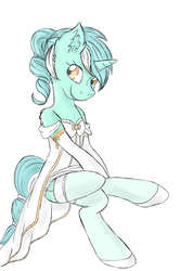 Size: 1272x1920 | Tagged: safe, artist:melodis, lyra heartstrings, pony, unicorn, g4, alternate hairstyle, clothes, crossed legs, cute, dress, ear fluff, female, gloves, mare, simple background, sitting, smiling, solo, white background