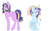 Size: 2700x1700 | Tagged: safe, artist:mah521, oc, oc only, alicorn, pony, unicorn, female, half-siblings, magical lesbian spawn, mare, offspring, parent:princess cadance, parent:trixie, parent:twilight sparkle, parents:tridance, parents:twidance, simple background, sitting, white background