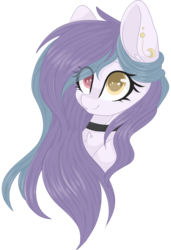 Size: 1024x1500 | Tagged: safe, artist:cinnamontee, oc, oc only, oc:yellow light, pony, bust, ear piercing, earring, female, heterochromia, jewelry, mare, piercing, portrait, simple background, solo, transparent background
