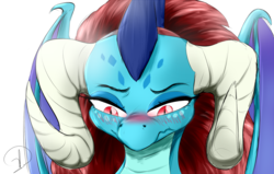 Size: 1700x1080 | Tagged: safe, artist:phuocthiencreation, princess ember, dragon, g4, blushing, bust, cute, emberbetes, female, portrait, simple background, solo, white background