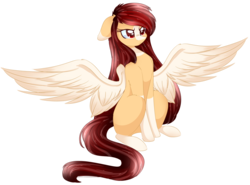 Size: 1024x759 | Tagged: dead source, safe, artist:php146, oc, oc only, oc:yeri, pegasus, pony, female, mare, nose wrinkle, simple background, sitting, solo, spread wings, transparent background, wings