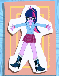 Size: 432x563 | Tagged: safe, artist:minusclass, sci-twi, sonata dusk, sunset shimmer, twilight sparkle, equestria girls, g4, alternate clothes, animated, clothes, clothes swap, female, gif, parody, ranma 1/2, skirt, solo