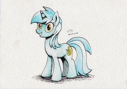Size: 2817x1967 | Tagged: safe, artist:reptilianbirds, lyra heartstrings, pony, g4, female, grin, happy, smiling, solo, traditional art, wide eyes