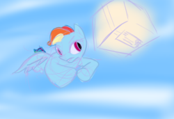 Size: 1280x877 | Tagged: safe, artist:khakihat, rainbow dash, pony, g4, 30 minute art challenge, box, female, sketch, solo