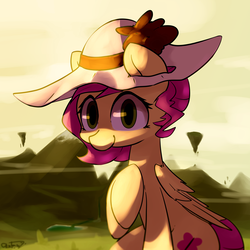 Size: 5000x5000 | Tagged: safe, artist:luxaestas, fluttershy, pegasus, pony, g4, absurd resolution, female, hat, looking at you, mare, smiling, solo