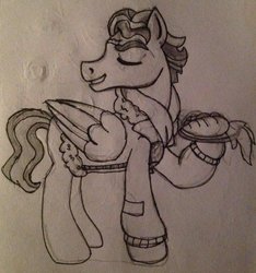 Size: 865x923 | Tagged: safe, artist:creativeblossom, wind rider, pony, g4, rarity investigates, season 5, eyes closed, male, sketch, solo, traditional art