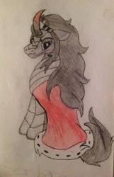 Size: 619x960 | Tagged: safe, king sombra, pony, g4, clothes, colored, dressed, floppy ears, male, sketch, smiling, smirk, smug, solo, stallion, traditional art