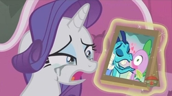 Size: 675x378 | Tagged: safe, artist:dm29, edit, edited screencap, screencap, princess ember, rarity, spike, dragon, forever filly, g4, crying, female, heart, heartbreak, implied shipping, implied sparity, implied straight, makeup, male, running makeup, ship:emberspike, shipping, solo, straight
