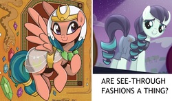 Size: 1435x846 | Tagged: safe, edit, edited screencap, screencap, coloratura, somnambula, earth pony, pegasus, pony, g4, legends of magic #5, my little pony: legends of magic, the mane attraction, spoiler:comic, adventure in the comments, butt, coloraturump, female, flying, mare, plot, see-through, smiling, spread wings, wings