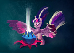 Size: 1500x1084 | Tagged: safe, artist:xbi, twilight sparkle, alicorn, pony, g4, twilight's kingdom, chest of harmony, female, rainbow power, solo, spread wings, twilight sparkle (alicorn), wings