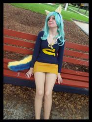 Size: 3456x4608 | Tagged: safe, artist:krazykari, lyra heartstrings, human, equestria girls, g4, bench, clothes, cosplay, costume, high res, irl, irl human, photo, solo, wondercolts