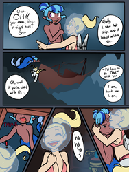 Size: 2448x3264 | Tagged: safe, artist:/d/non, oc, oc only, oc:dingaling, oc:maxie, mermaid, satyr, bikini, breasts, cleavage, clothes, female, high res, kissing, oc x oc, parent:derpy hooves, parent:sonata dusk, pirate ship, shipping, slapstick, swimming, swimsuit, underwater
